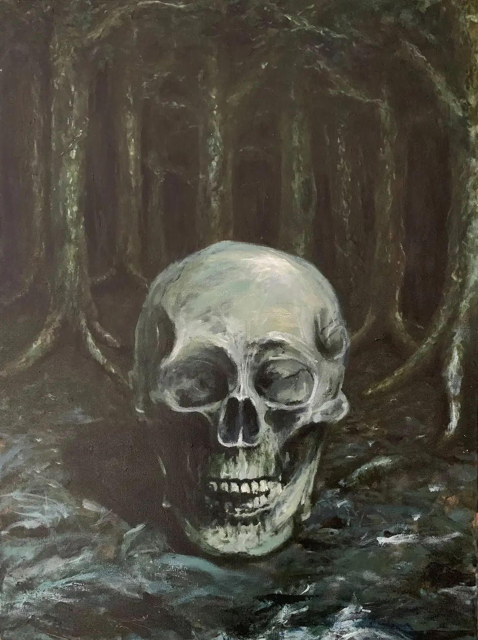 A skull on the forest floor