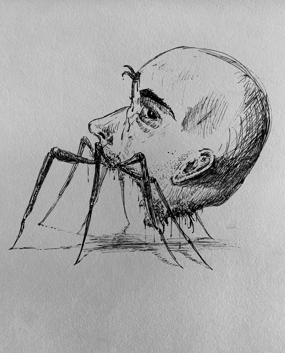 A child's head with spider legs